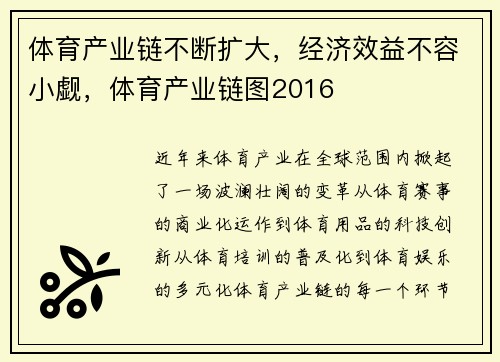 体育产业链不断扩大，经济效益不容小觑，体育产业链图2016