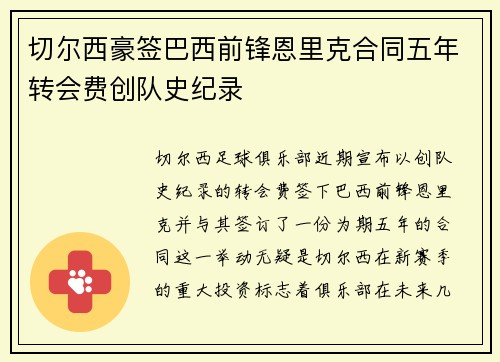 切尔西豪签巴西前锋恩里克合同五年转会费创队史纪录